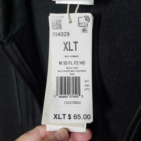 Adidas Essentials Full Zip Hoodie Track Jacket Black size XL Tall NEW - Picture 8 of 9